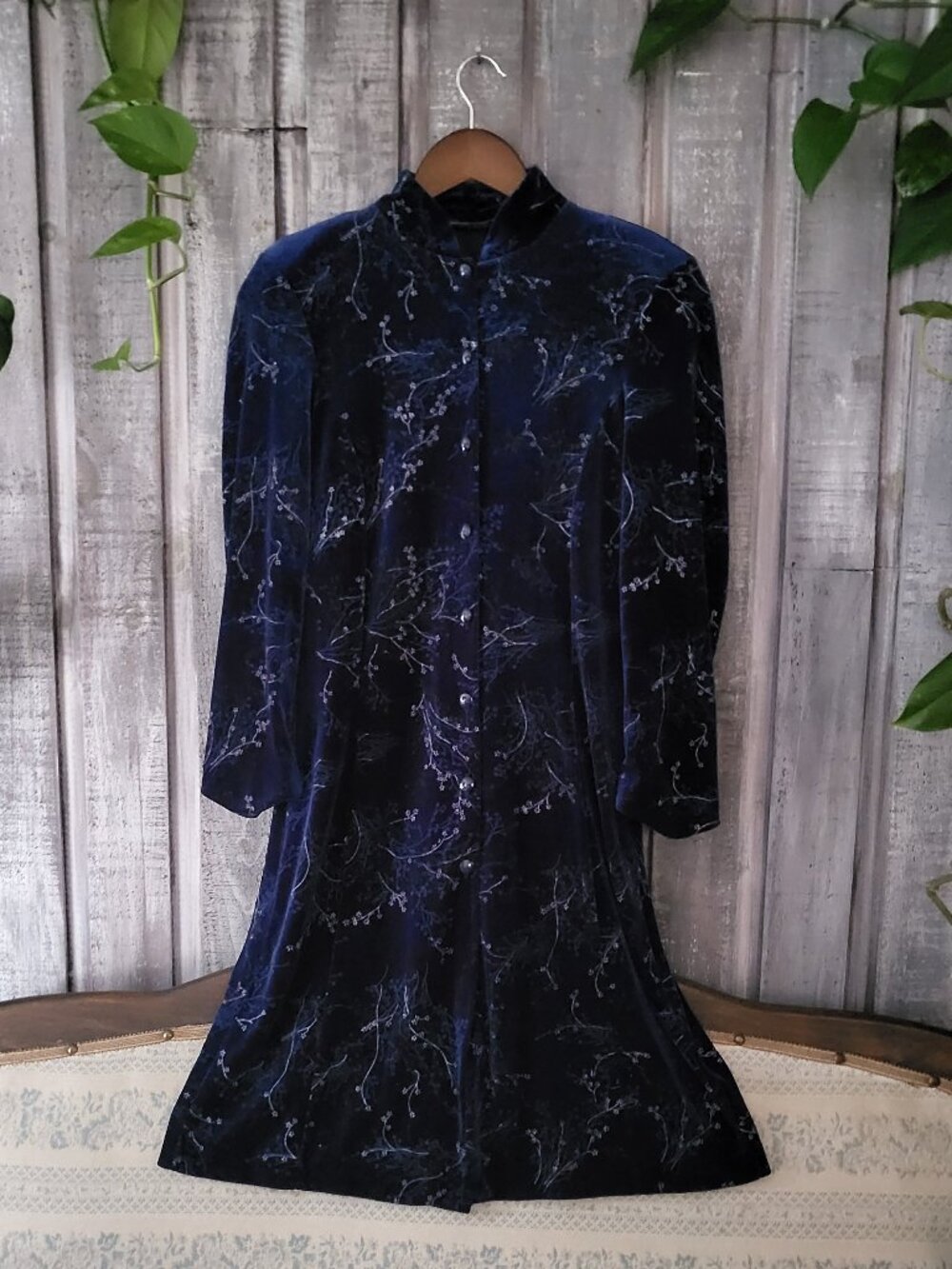 Vintage 90s Kim Lauren Velvet Floral Duster Cardigan Dress Grandma Core